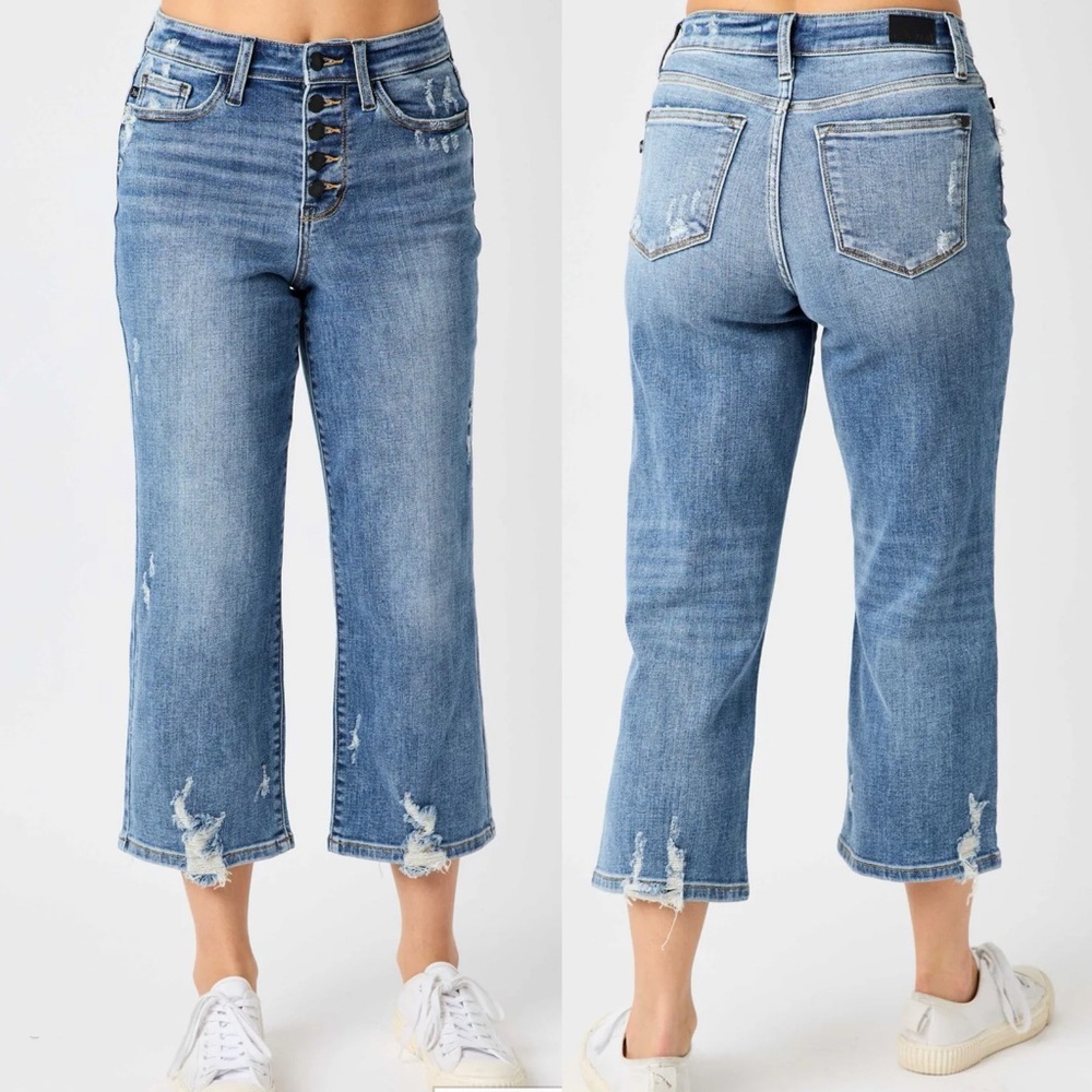 JUDY BLUE Cute as a Button Wide Leg Crop Wide Leg Jeans size 18W